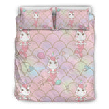 Pink Girly Mermaid Unicorn Teal Scales Pattern Print Duvet Cover Bedding Set