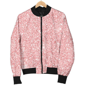 Pink Glitter Pattern Print Women Casual Bomber Jacket