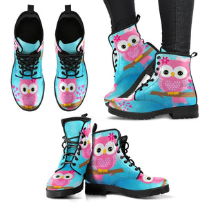 Pink Owl Design Ladies Leather Look Boots