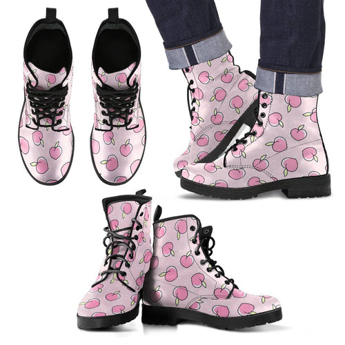 Pink Peach Pattern Print Men Women Leather Boots