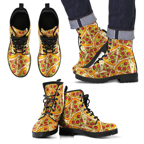Pizza Pattern Print Men Women Leather Boots