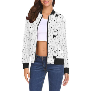 Polar Bear Panda Pattern Print Women Casual Bomber Jacket