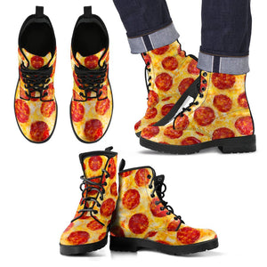 Print Pattern Pizza Men Women Leather Boots