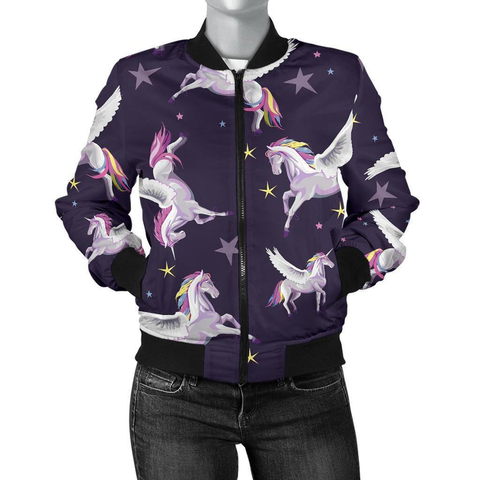 Print Pattern Unicorn Women Casual Bomber Jacket
