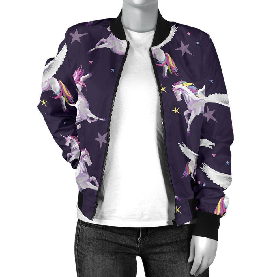 Print Pattern Unicorn Women Casual Bomber Jacket
