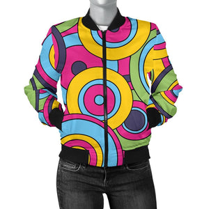 Psychedelic Colorful Print Pattern Women Casual Bomber Jacket