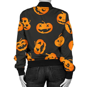Pumpkin Halloween Pattern Print Women Casual Bomber Jacket