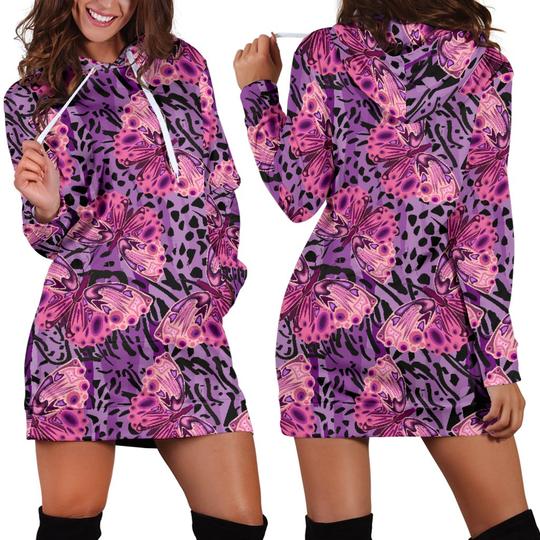Purple Butterfly Leopard Hoodie Dress 3D Style Women All Over Print Purple Butterfly Leopard Hoodie Dress 3D Style Women All Over Print - Vegamart.com