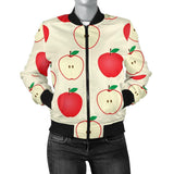 Red Apple Pattern Print Women Casual Bomber Jacket