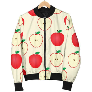 Red Apple Pattern Print Women Casual Bomber Jacket