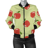 Red Apple Print Pattern Women Casual Bomber Jacket