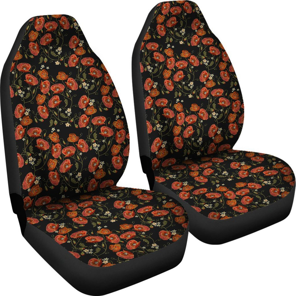 Red Floral Poppy Pattern Print Seat Cover Car Seat Covers Set 2 Pc, Car Accessories Car Mats Red Floral Poppy Pattern Print Seat Cover Car Seat Covers Set 2 Pc, Car Accessories Car Mats - Vegamart.com