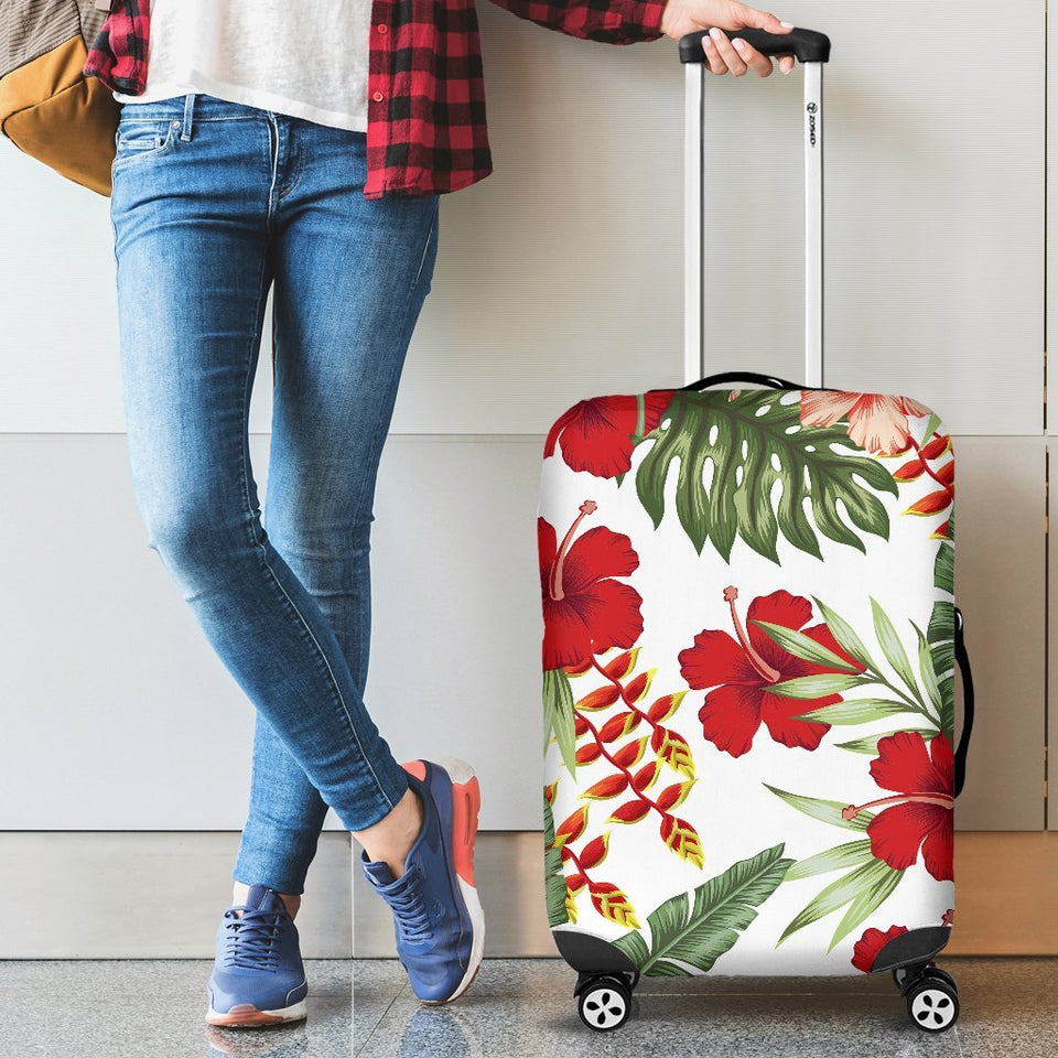 Red Hibiscus Tropical Flowers Luggage Cover Protector