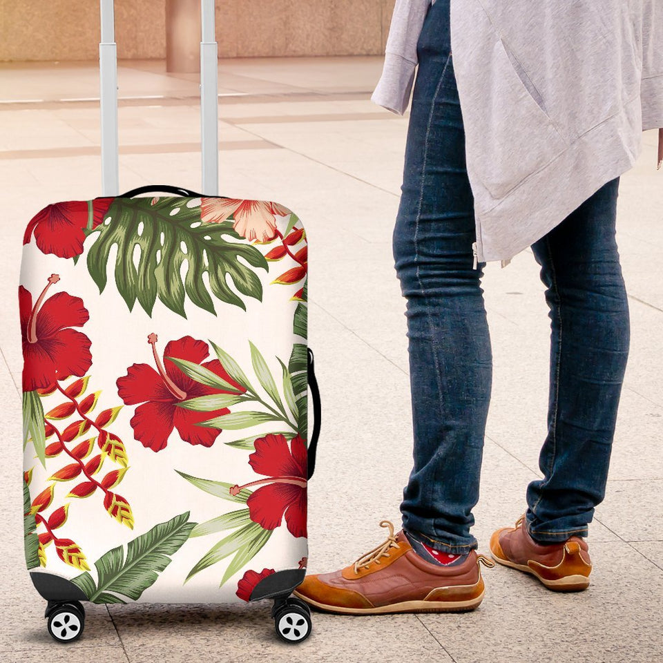 Red Hibiscus Tropical Flowers Luggage Cover Protector