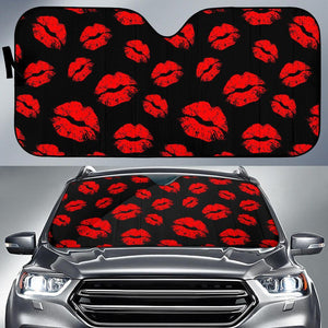 Red Lips Kiss Print Pattern Car Sun Shade