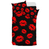 Red Lips Kiss Print Pattern Duvet Cover Bedding Set
