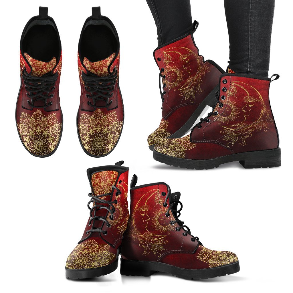 Red Sun and Moon Handcrafted Boots
