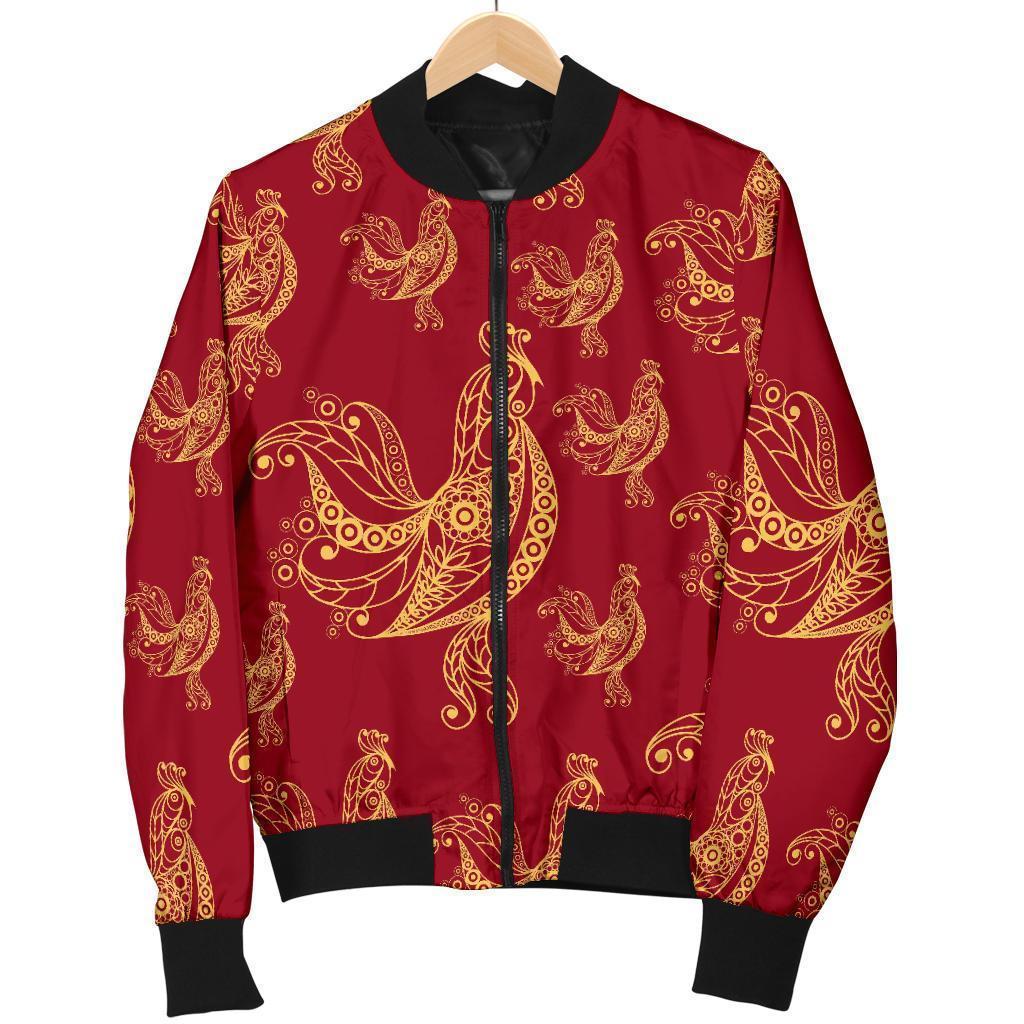 Rooster Pattern Print Women Casual Bomber Jacket