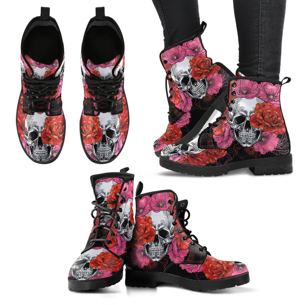 Roses and Skull Women's Leather Boots