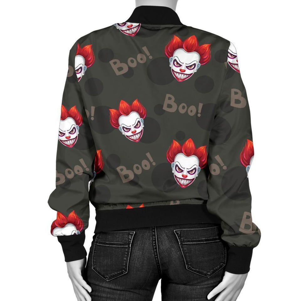 Scary Clown Print Pattern Women Casual Bomber Jacket