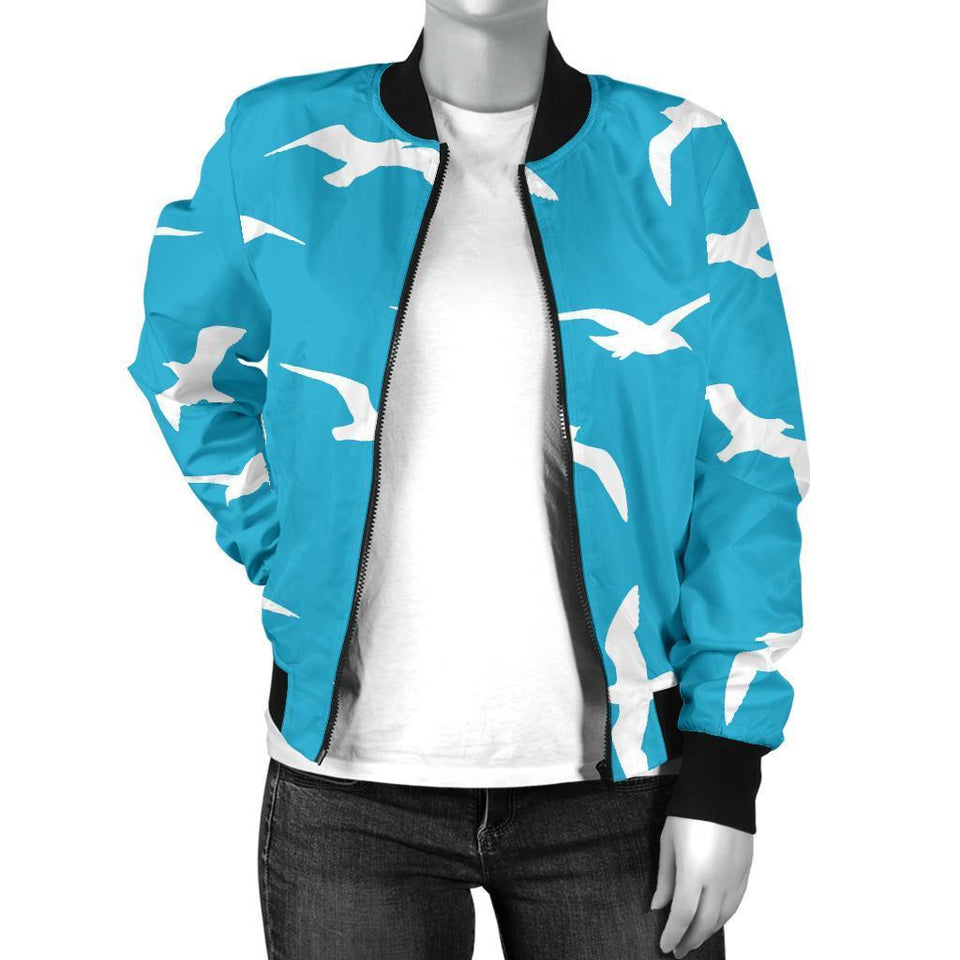 Seagull Pattern Print Women Casual Bomber Jacket