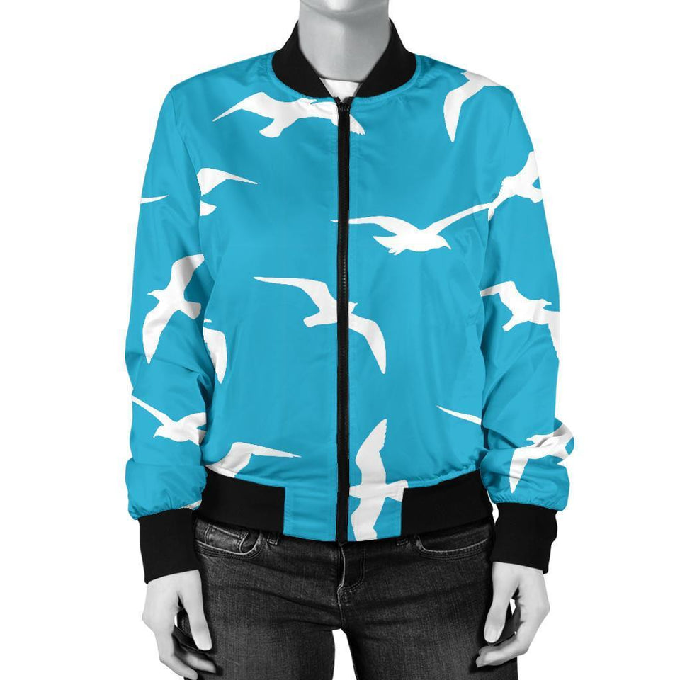 Seagull Pattern Print Women Casual Bomber Jacket