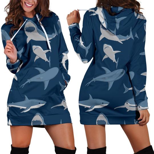 Shark Action Pattern Hoodie Dress 3D Style Women All Over Print Shark Action Pattern Hoodie Dress 3D Style Women All Over Print - Vegamart.com