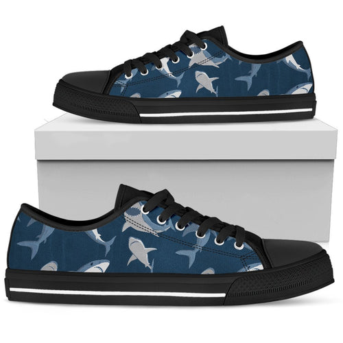 Shark Action Pattern Low Top Shoes For Women White, Black Custom Shoes Shark Action Pattern Low Top Shoes For Women White, Black Custom Shoes - Vegamart.com
