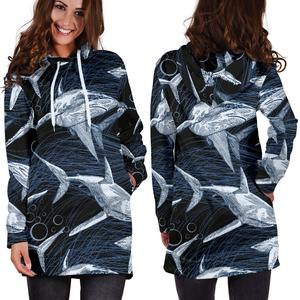 Shark Print Pattern Hoodie Dress 3D Style Women All Over Print Shark Print Pattern Hoodie Dress 3D Style Women All Over Print - Vegamart.com