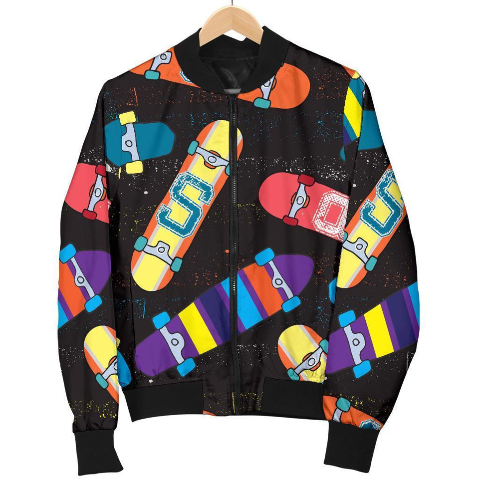 Skateboard Colorful Pattern Print Women Casual Bomber Jacket
