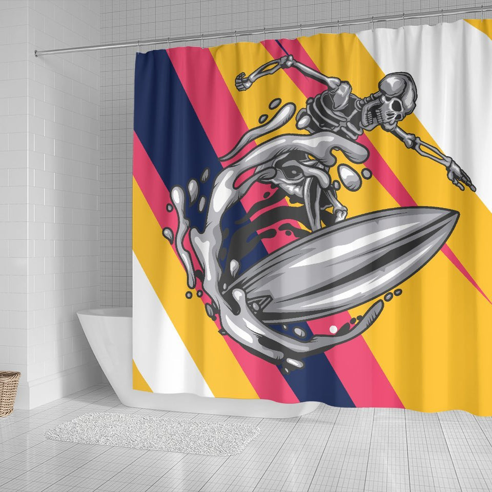Skeleton Surfing Shower Curtain