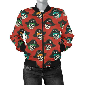 Skull Pirate Print Pattern Women Casual Bomber Jacket