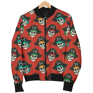 Skull Pirate Print Pattern Women Casual Bomber Jacket