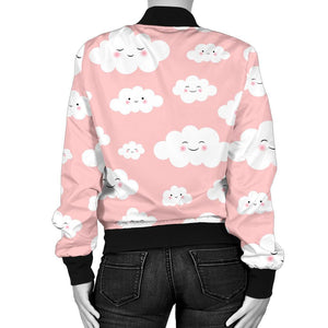 Smile Cloud Pattern Print Women Casual Bomber Jacket