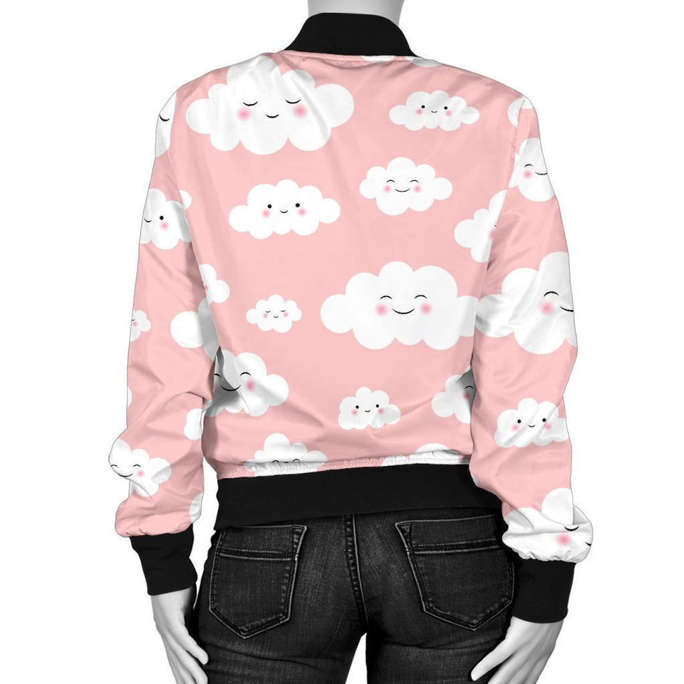 Smile Cloud Pattern Print Women Casual Bomber Jacket