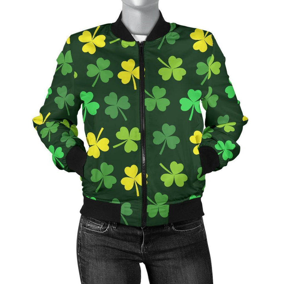 St Patrick's Day Shamrock Print Pattern Women Casual Bomber Jacket