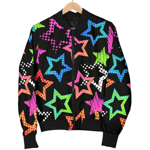 Star Colorful Pattern Print Women Casual Bomber Jacket