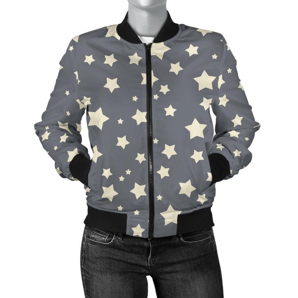 Star Pattern Print Women Casual Bomber Jacket