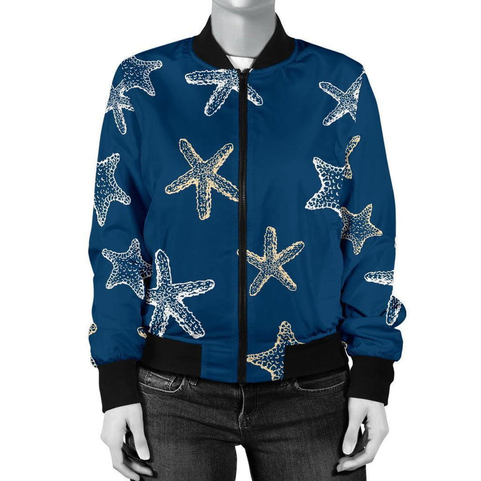 Starfish Pattern Print Women Casual Bomber Jacket