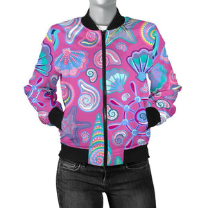 Starfish Pink Print Pattern Women Casual Bomber Jacket