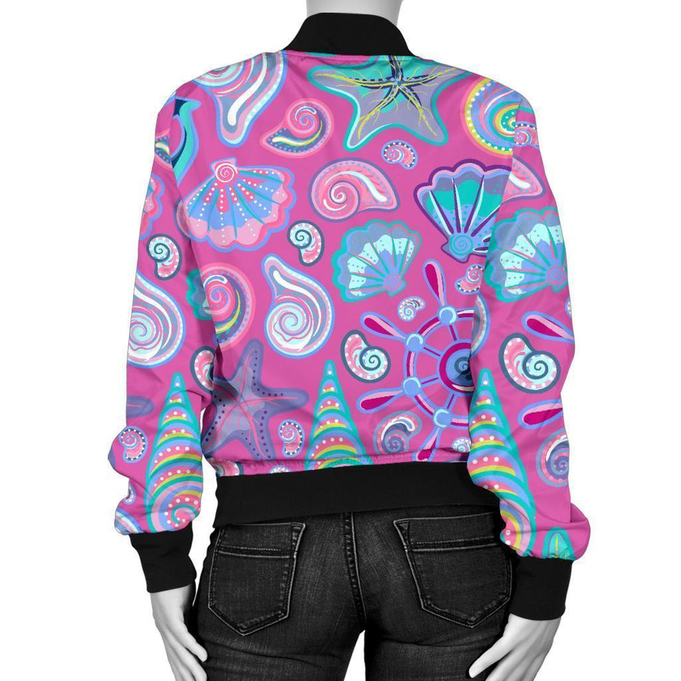 Starfish Pink Print Pattern Women Casual Bomber Jacket