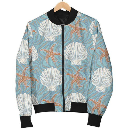 Starfish Shell Pattern Print Women Casual Bomber Jacket