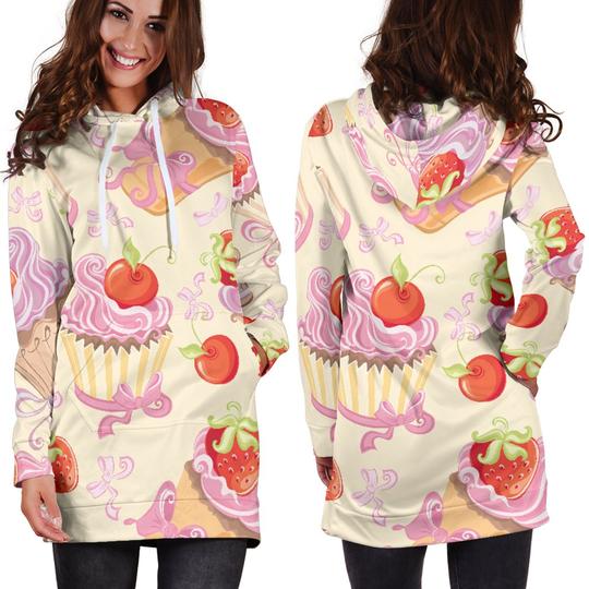 Strawberry Pink Cupcake Hoodie Dress 3D Style Women All Over Print Strawberry Pink Cupcake Hoodie Dress 3D Style Women All Over Print - Vegamart.com