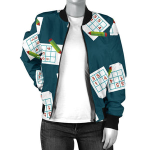 Sudoku Print Pattern Women Casual Bomber Jacket