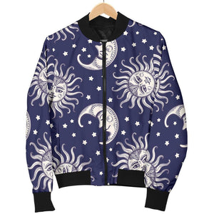 Sun Moon Pattern Print Women Casual Bomber Jacket