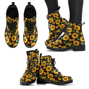 Sunflower Pattern Print Men Women Leather Boots