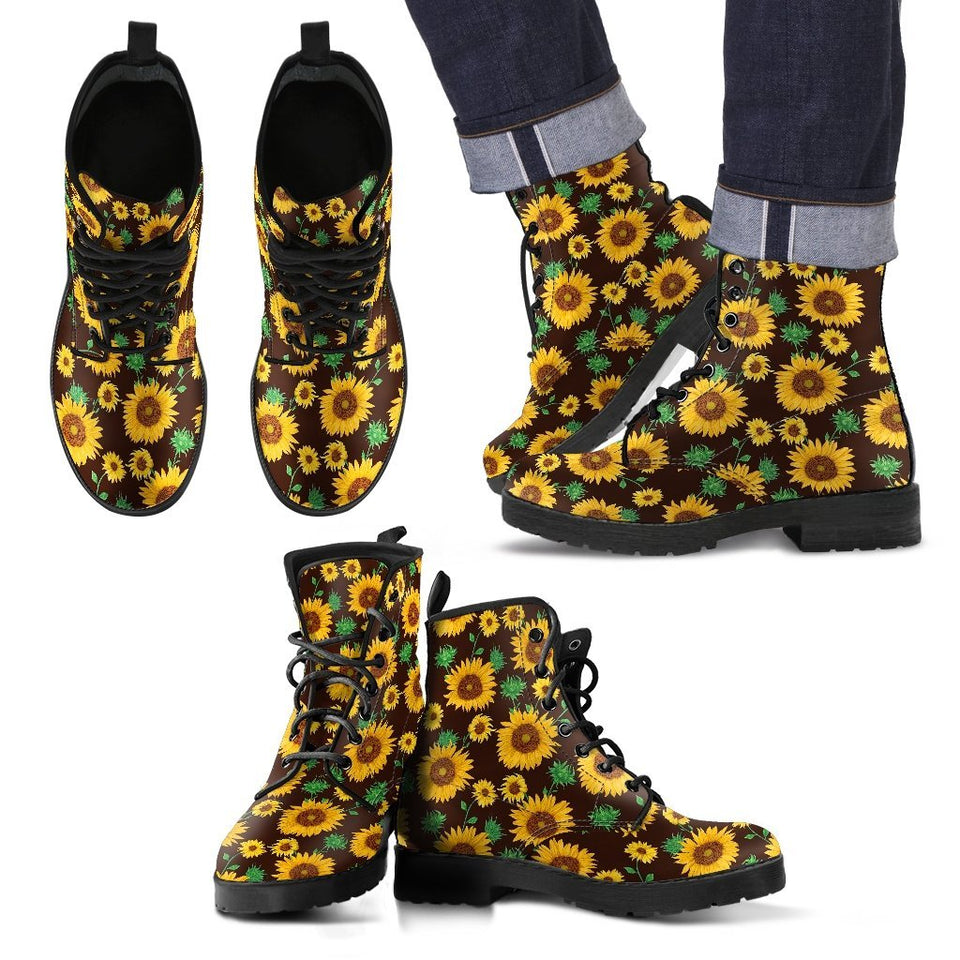 Sunflower Pattern Print Men Women Leather Boots