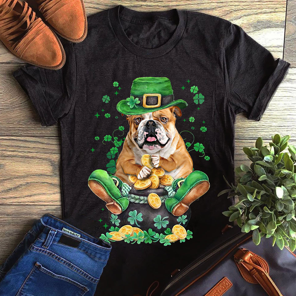 Bulldog St. Patrick'S Money Bag T-Shirt Custom T Shirts Printing Bulldog St. Patrick'S Money Bag T-Shirt Custom T Shirts Printing - Vegamart.com