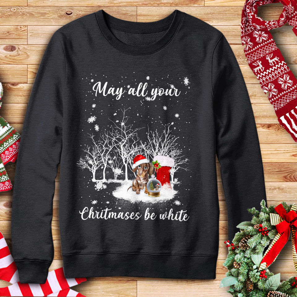 Dachshund May All Your Christmas Be White T-Shirt Custom T Shirts Printing Dachshund May All Your Christmas Be White T-Shirt Custom T Shirts Printing - Vegamart.com