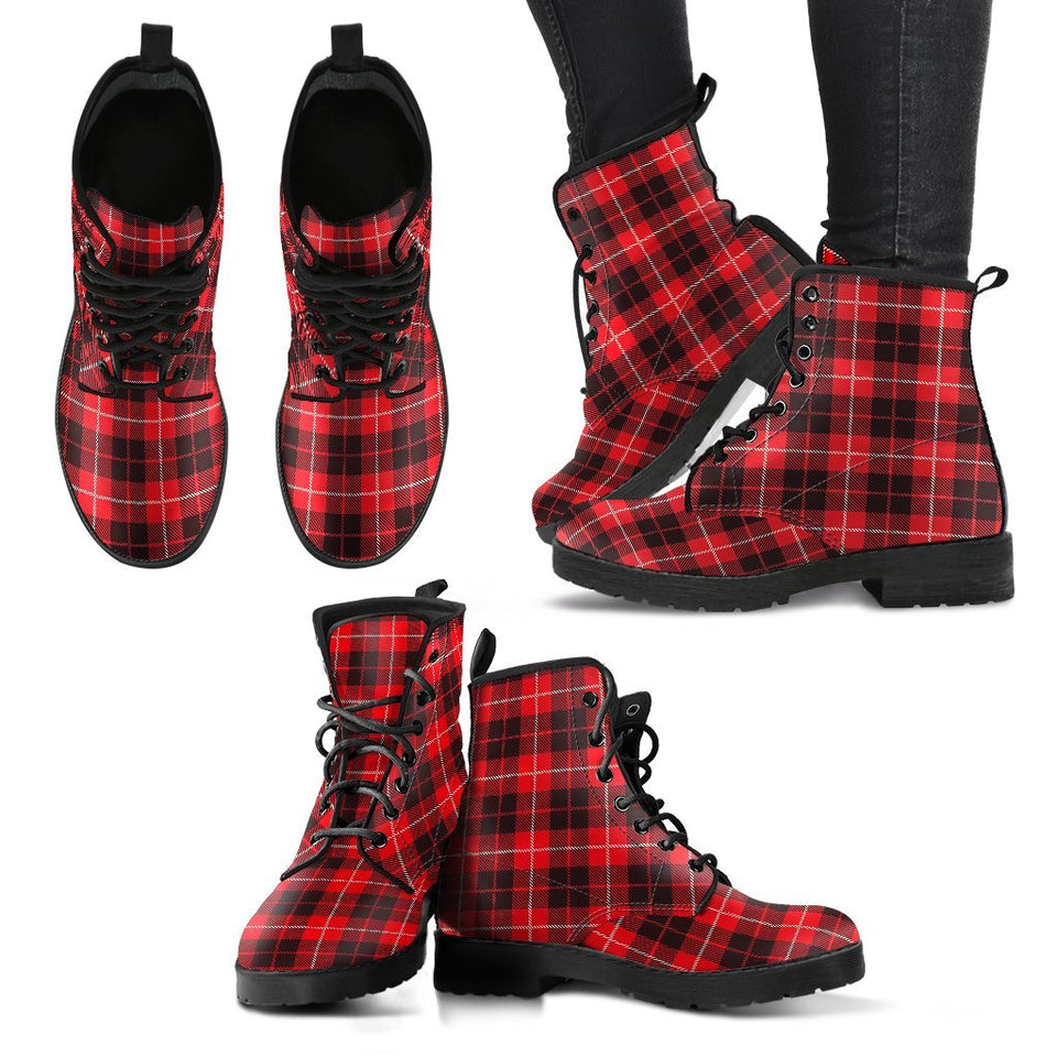 Tartan Scottish Royal Stewart Red Plaids Men Women Leather Boots